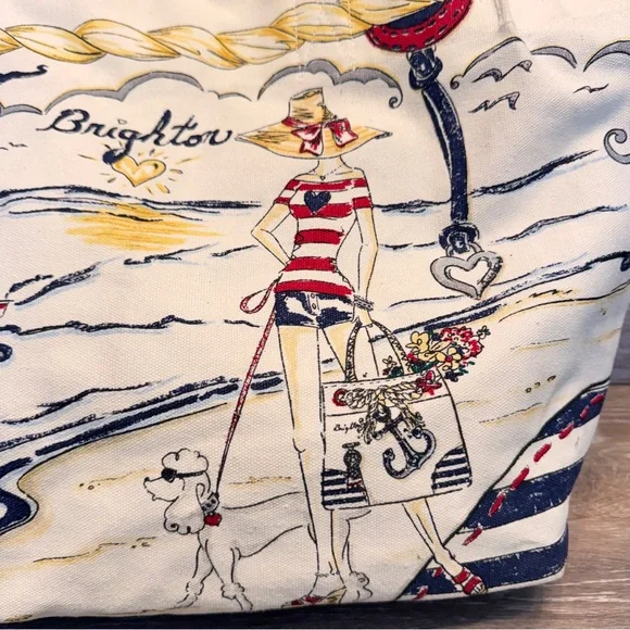 Brighton Boardwalk Wish Upon Star Nautical Anchor Yacht XL Canvas Beach Tote Y2K - Picture 2 of 14